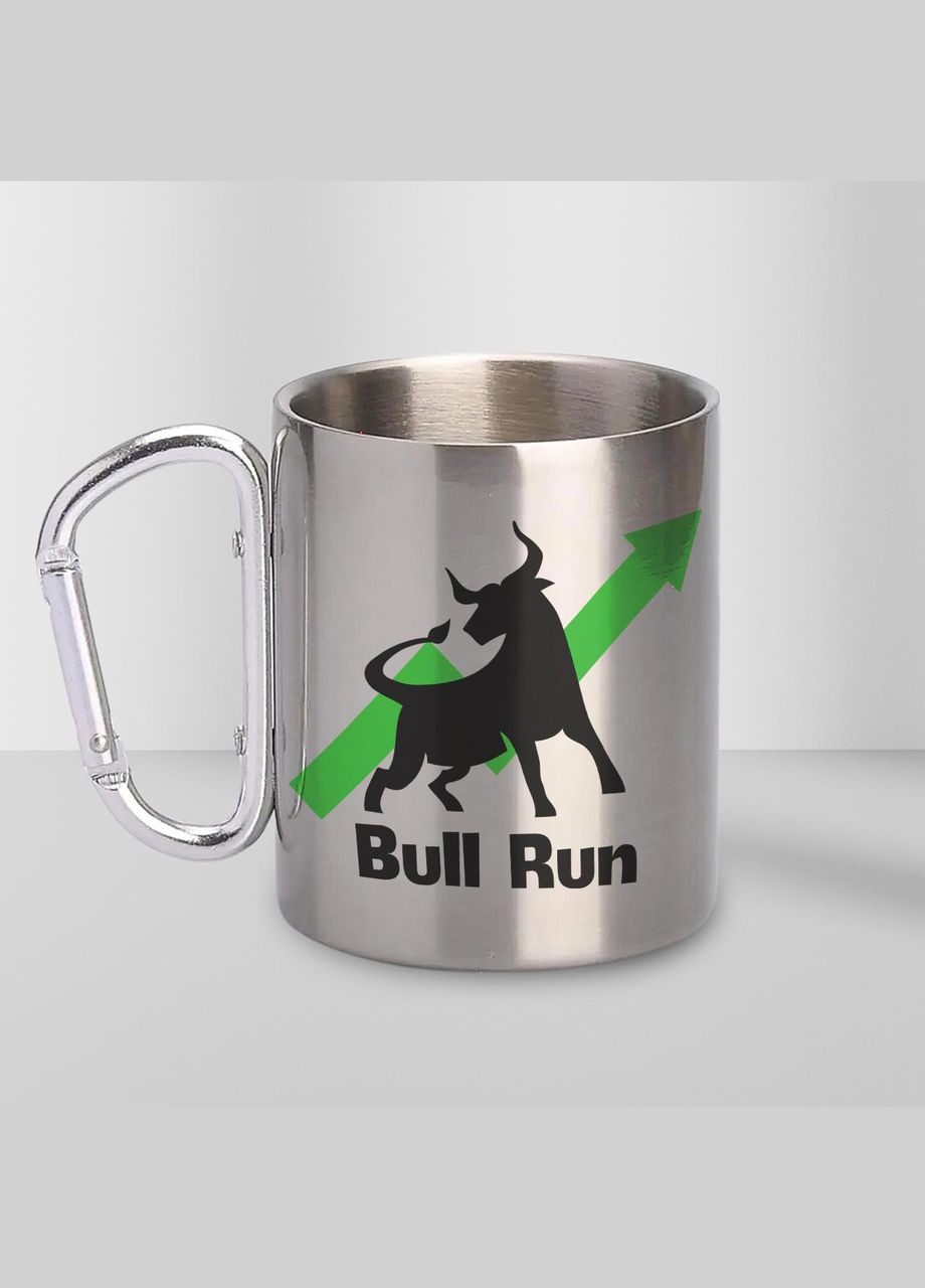 Кружка металлическая с карабином "Bull Run" 300 мл Серебряная No Brand (324263884)