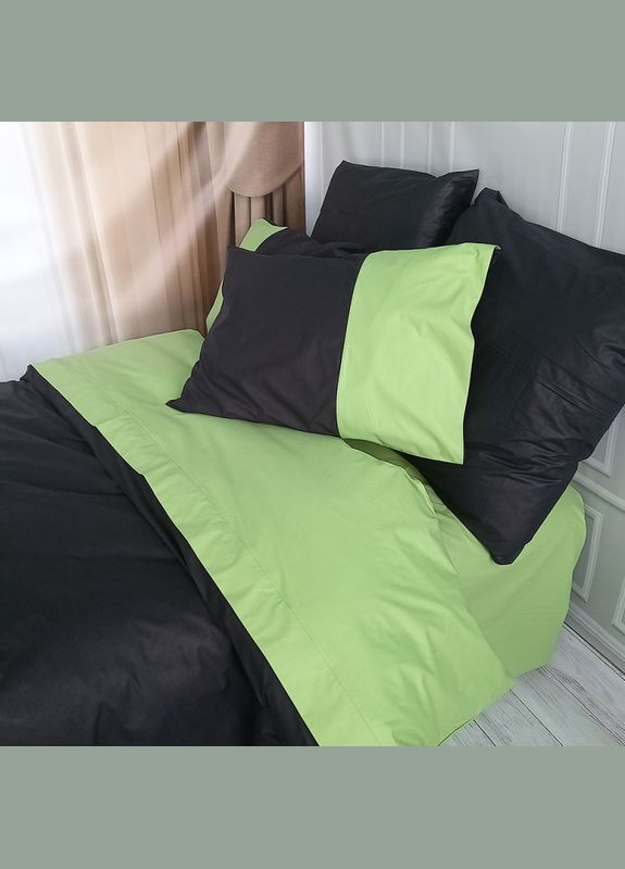 Постельное белье PREMIERE Чорное/Фисташка Ранфорс Евро MERISET (278255187)