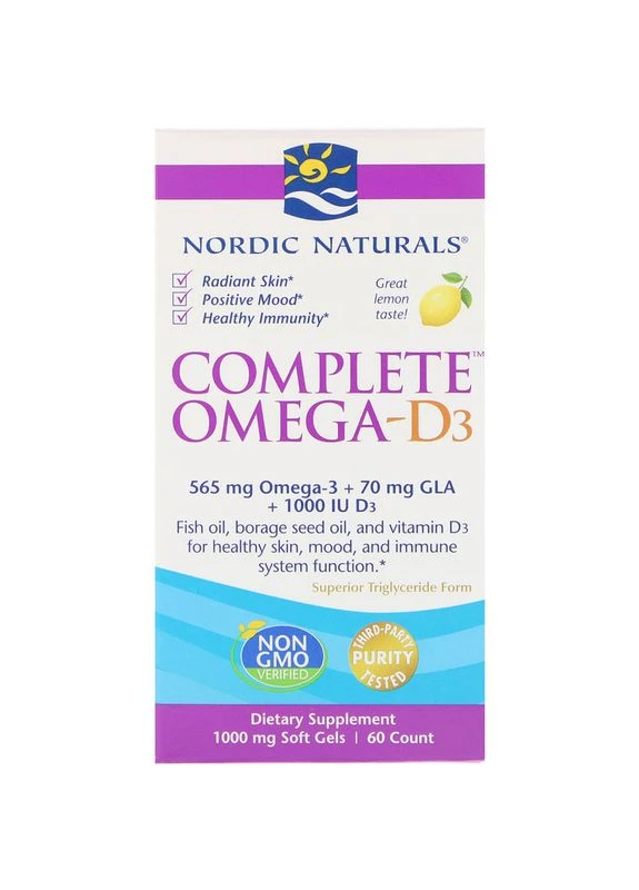 Омега 3 6 9 + D3, Complete Omega-D3,, лимонный вкус, 1000 мг, 60 капсул Nordic Naturals (362373021)