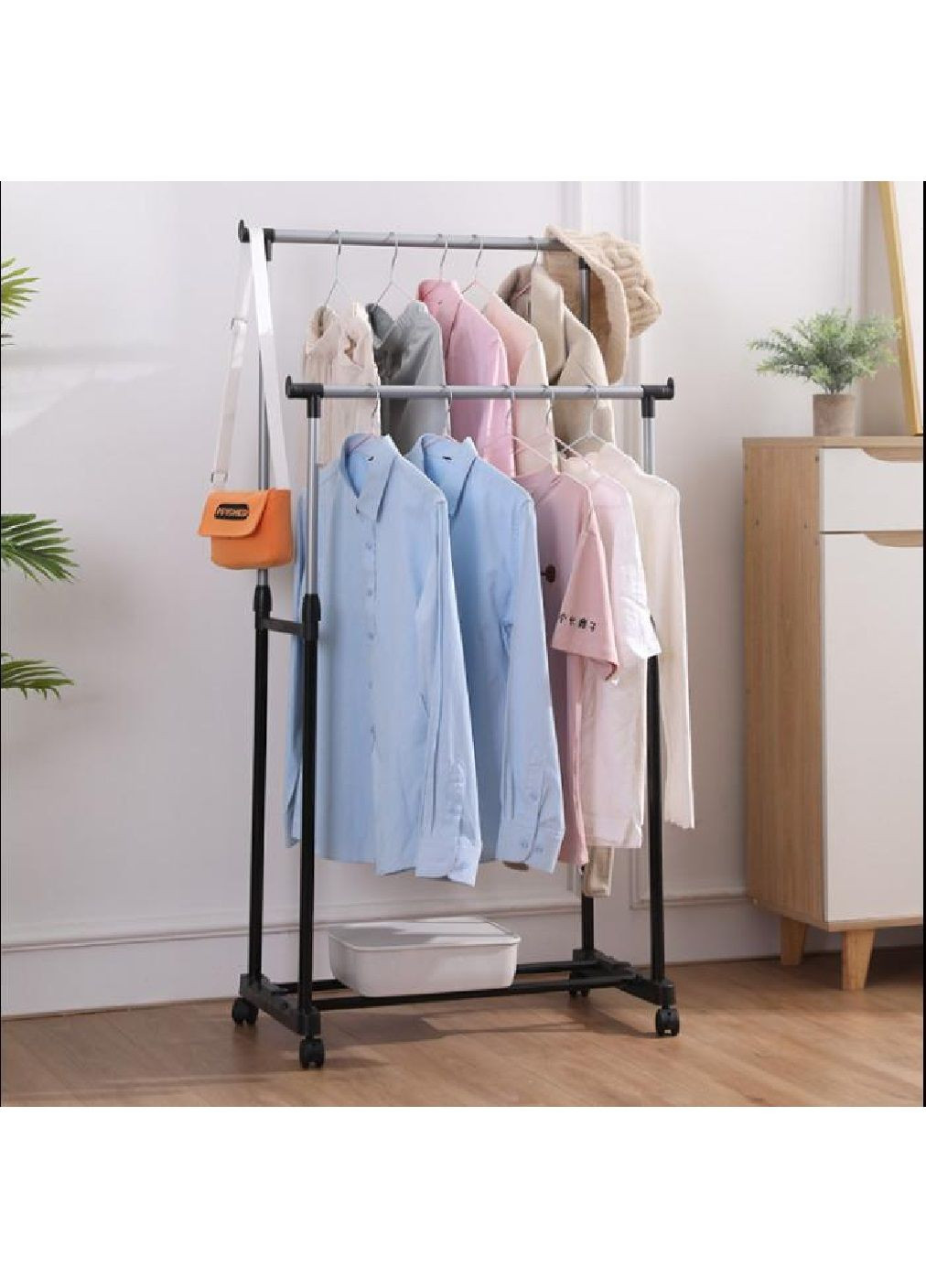 Телескопическая передвижная сборная стойка с колесиками для размещения вещей одежды обуви 160x78x42 см (478561-Prob) Unbranded (306873856)