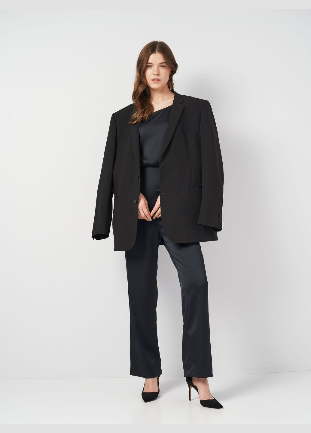 Комбинезон H&M однотонный чёрный кэжуал полиэстер