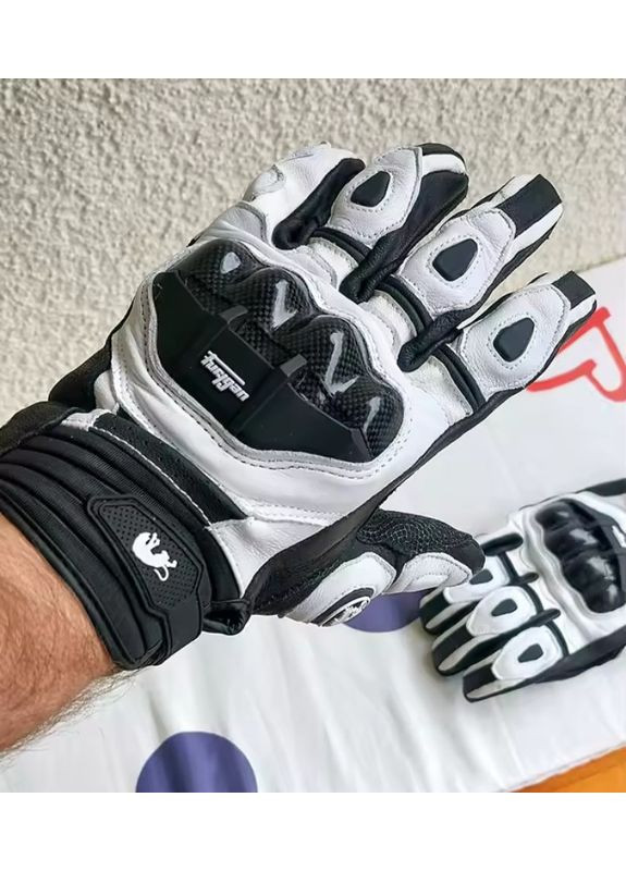 Мотоциклетні шкіряні рукавички,рукавиці для мотоцикла з натуральної шкіри в чорно-білому кольорі No Brand (370639459)