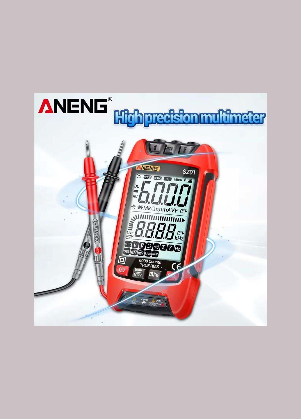 Мультиметр цифровой SZ01 карманный, True RMS, NCV, автоопределение, фонарик, LCD, 600В, 10A Aneng (302737590)