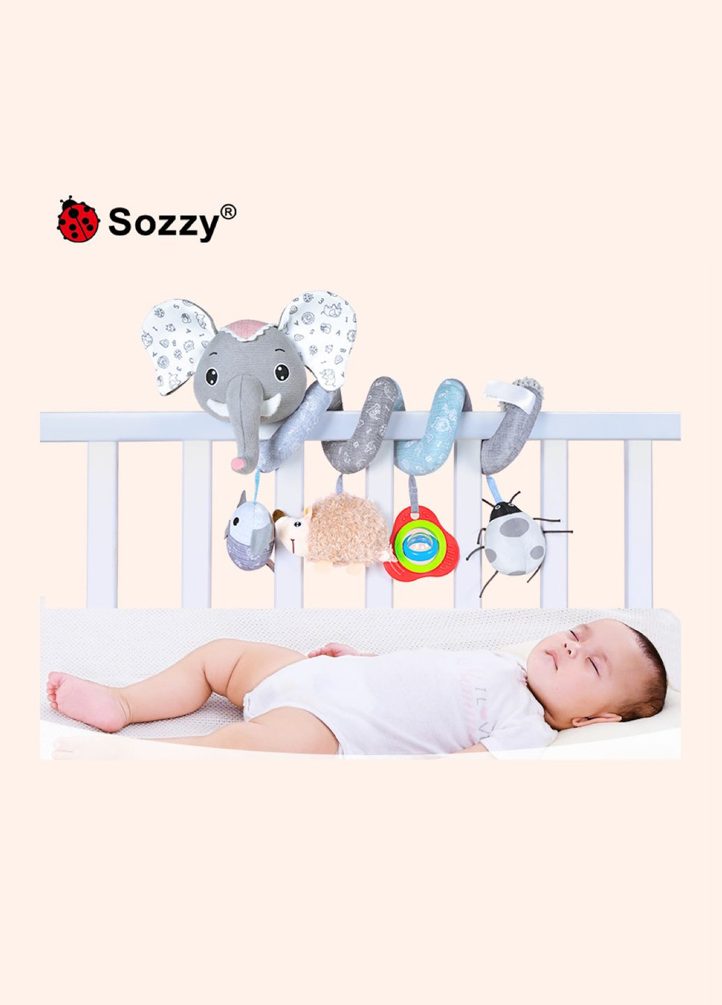 Музична розвиваюча іграшка спіраль Слон на кроватку/коляску/ автокрісло підвісна Sozzy (315889015)