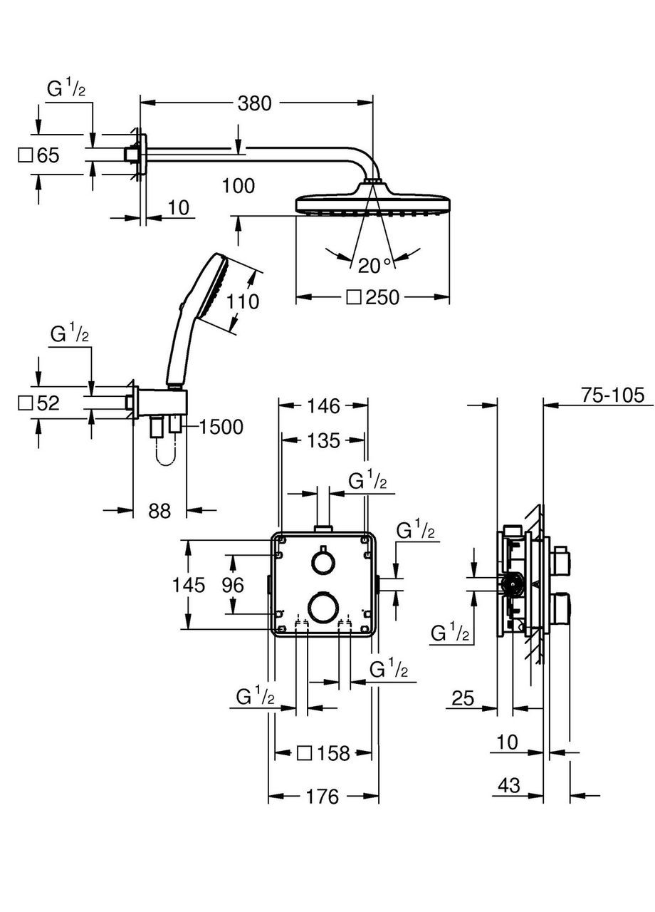 Душова система прихованого монтажу з термостатом Grohtherm (34871000) Grohe (369933205)