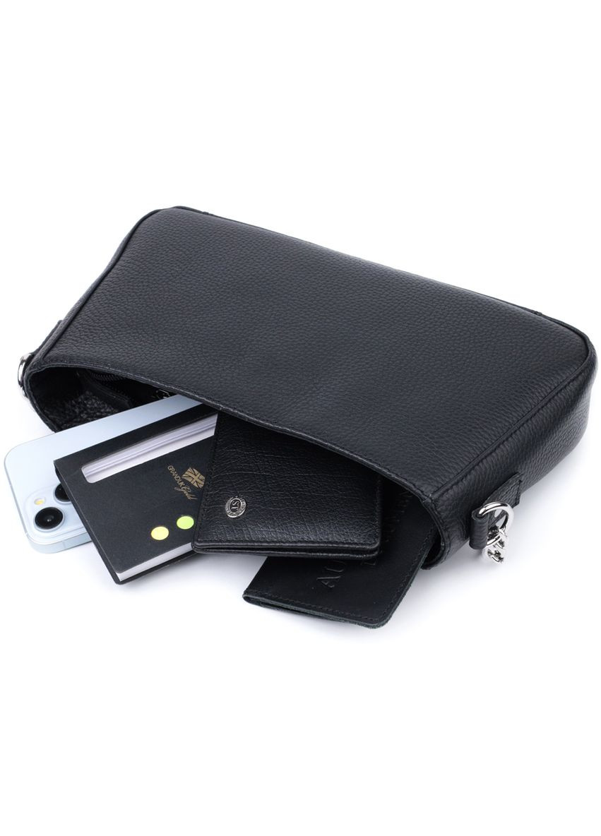 Женская сумка багет с цепочкой и съемным ремешком из зернистой натуральной кожи 22837 Черная Shvigel (331912850)