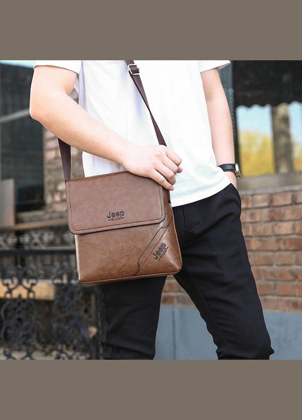 Чоловіча сумка-планшет через плече, барсетка сумка-планшет для чоловіків екошкіра Світло-коричневий Jeep (336551984)