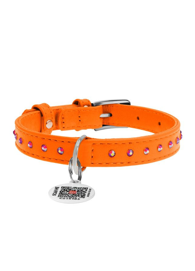 Ошейник для собак кожаный WAUDOG Glamour с QR паспортом, с клеевыми стразами, Ш 12 мм, Дл 21-29 см No Brand (363200087)