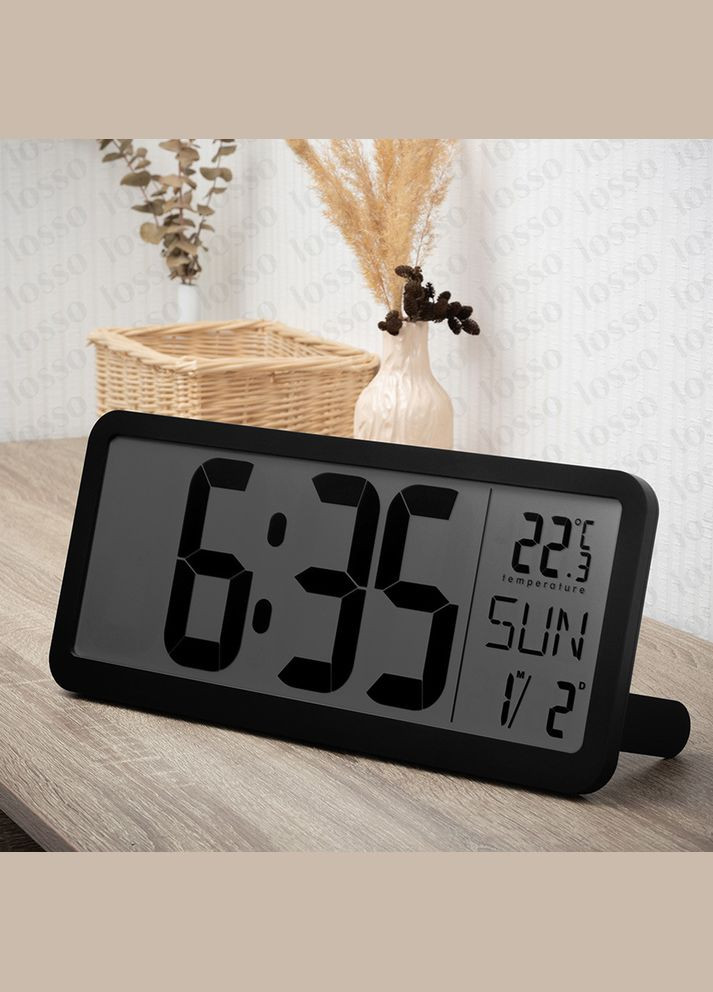 Часы настольные электронные LCD Premium LARGE c термометром (черный), будильник Losso (322776863)