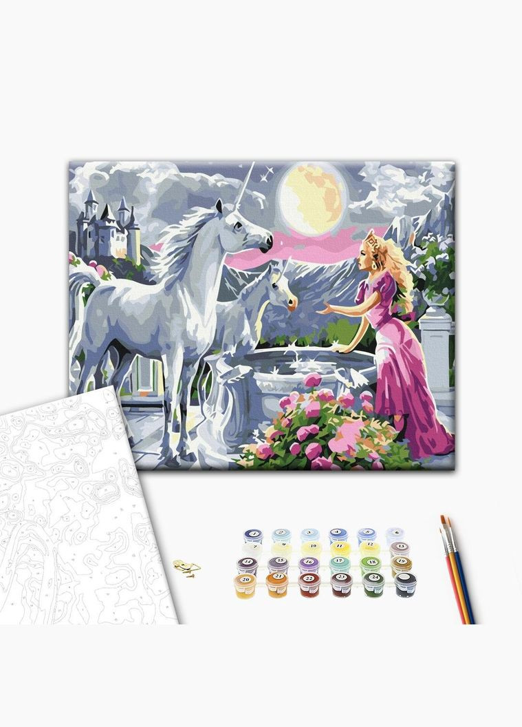 Картина за номерами Принцеса та єдинороги Набір для розпису Люди на картинах Полотно на підрамнику 40x50 BS25996 Brushme (308987874)