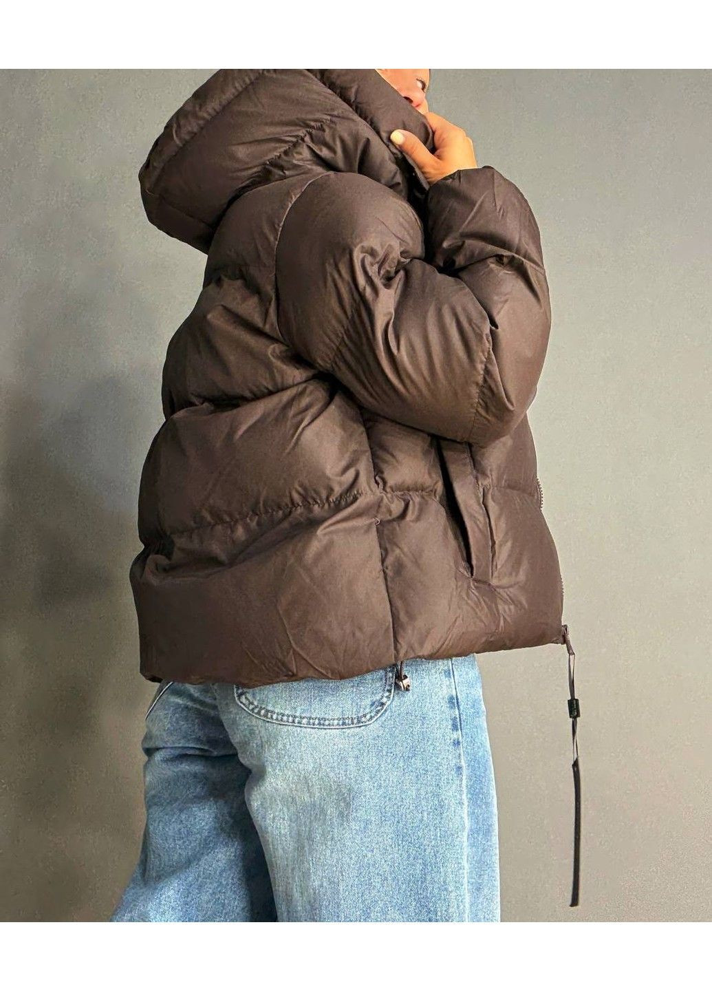 Коричнева демісезонна куртка жіноча 10005 дута пуффер з капюшоном коричнева Lady yep