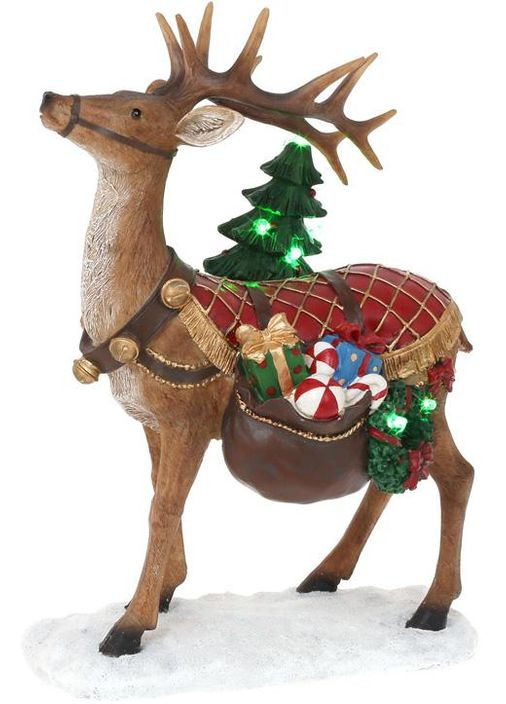 Новорічна статуетка Олень з Ялинкою LED підсвічування 33см полістоун для декору інтер'єру святкова фігурка Bona (368987111)