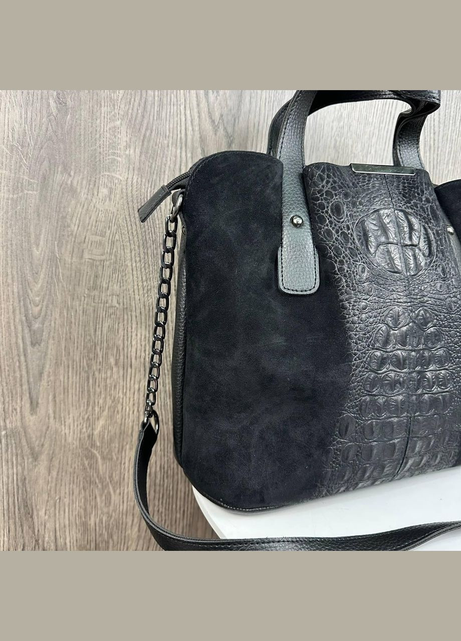 Замшевая женская сумка под рептилию, мягкая, с молнией, черная (sku_1212) No Brand (330576737)