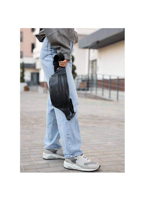 Женская сумка на пояс кожаная бананка Tirso BTT черная Sambag (322870622)