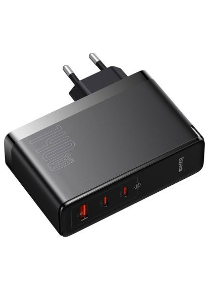 Зарядное устройство 2xUSB-C 140W + 1xUSB GaN + cable USB-C to USB-C black (CCGP100201) Baseus 2xUSB-C 140W + 1xUSB GaN + cable USB-C to USB-C bl (370016406)