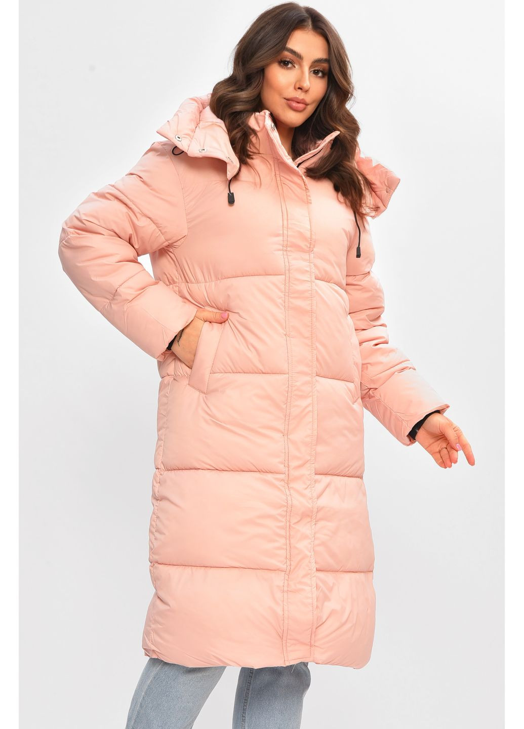 Розовая зимняя куртка женская удлиненная зима светло-розового цвета Let's Shop