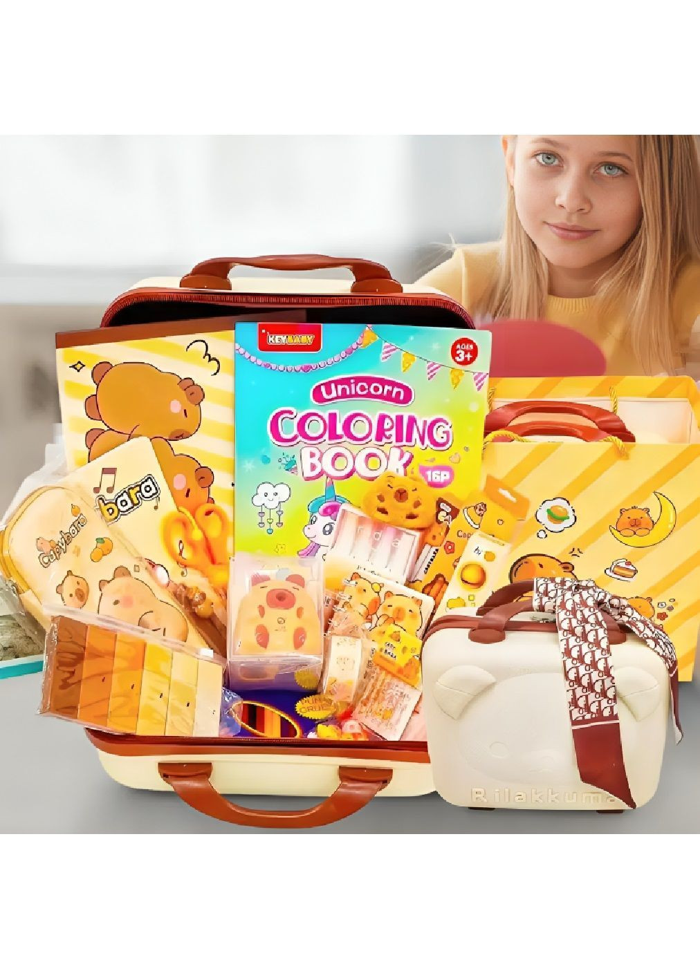 Комплект набор канцелярии в пластиковом чемоданчике для творчества рисования 24×15×30 см (481905-Prob) Бежевый Unbranded (368283310)