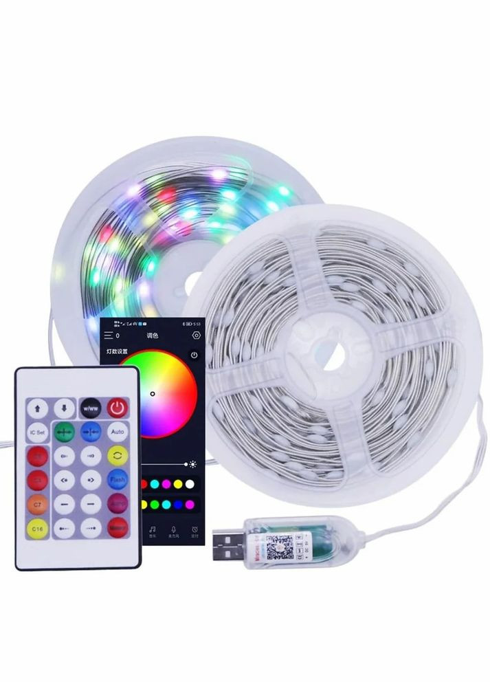 Светодиодная LED гирлянда на 10 метров, музыкальная RGB лента с Bluetooth микрофон пульт от USB More (301219018)