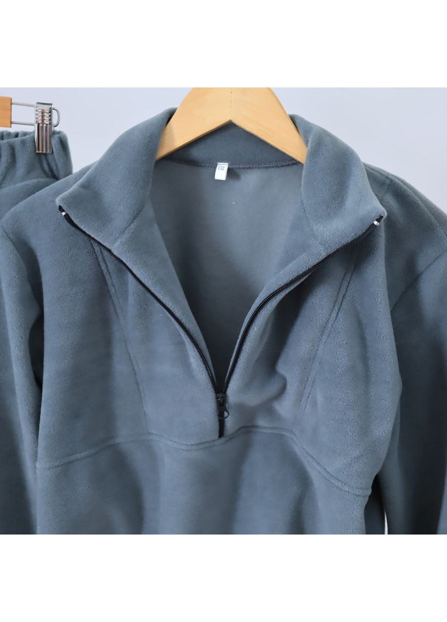 Сіро-зелений зимній дитячий теплий флісовий термо костюм (толстовка на затяжках + штани палаццо) сіро-зелений брючний No Brand