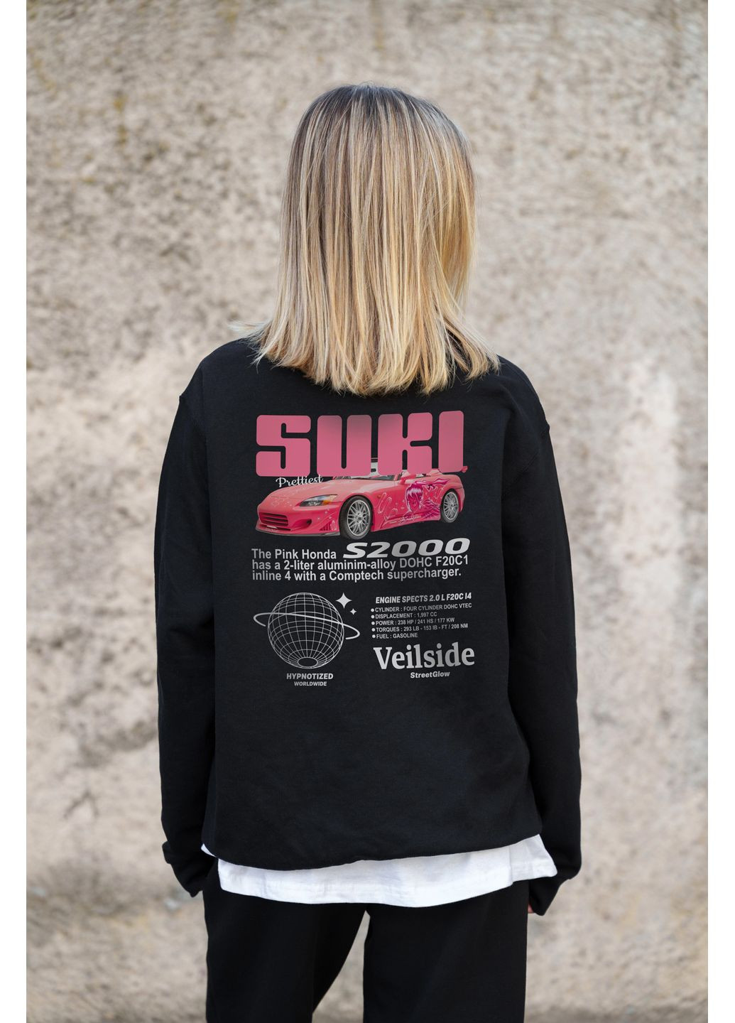 Черный женский утепленный оверсайз свитшот на флисе с принтом suki Without однотонный без декора (361680385)