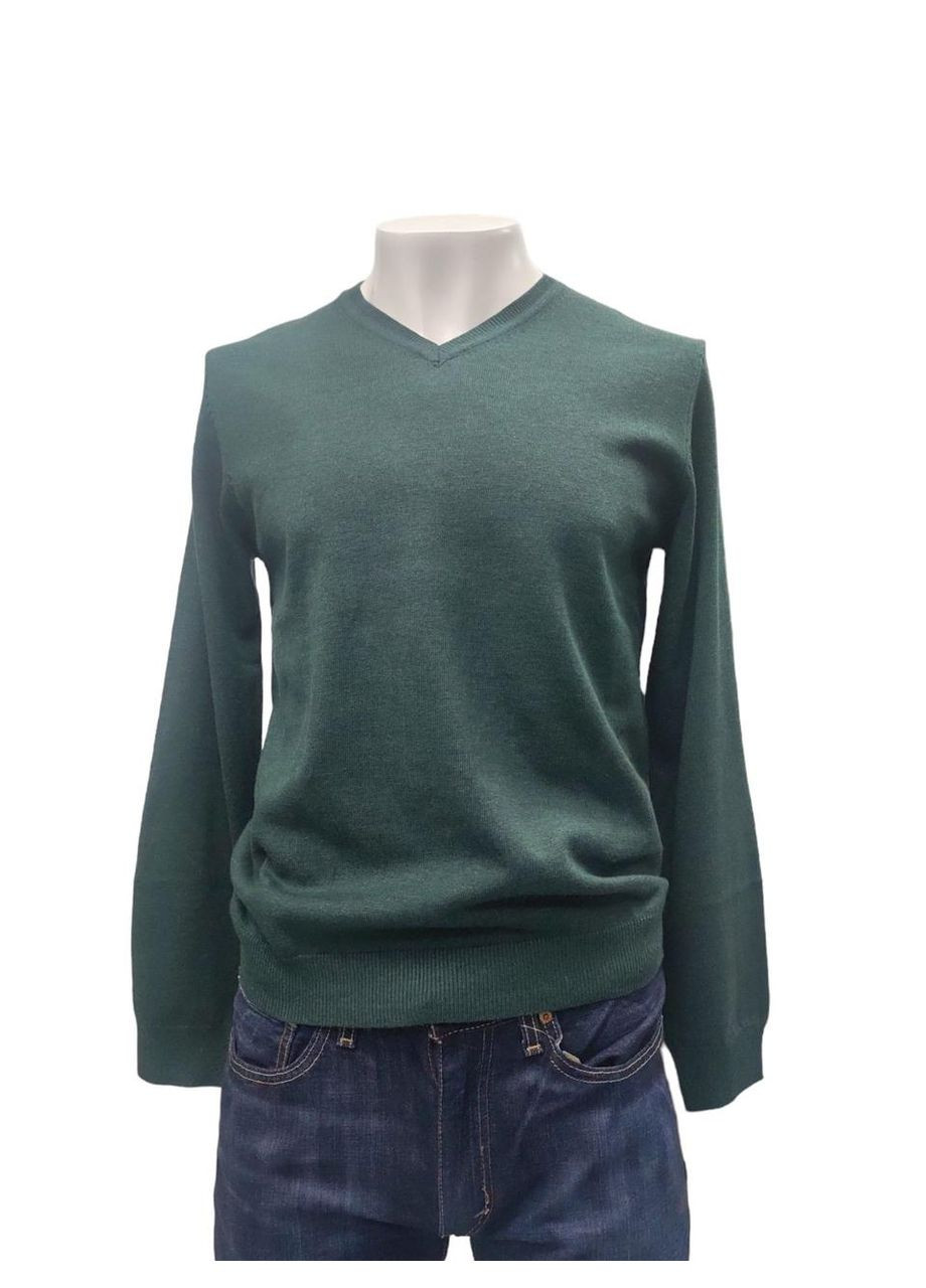 Комбінований демісезонний чоловічий трикотажний светер, темно-зеленого кольору, розмір m Van Heusen slim fit