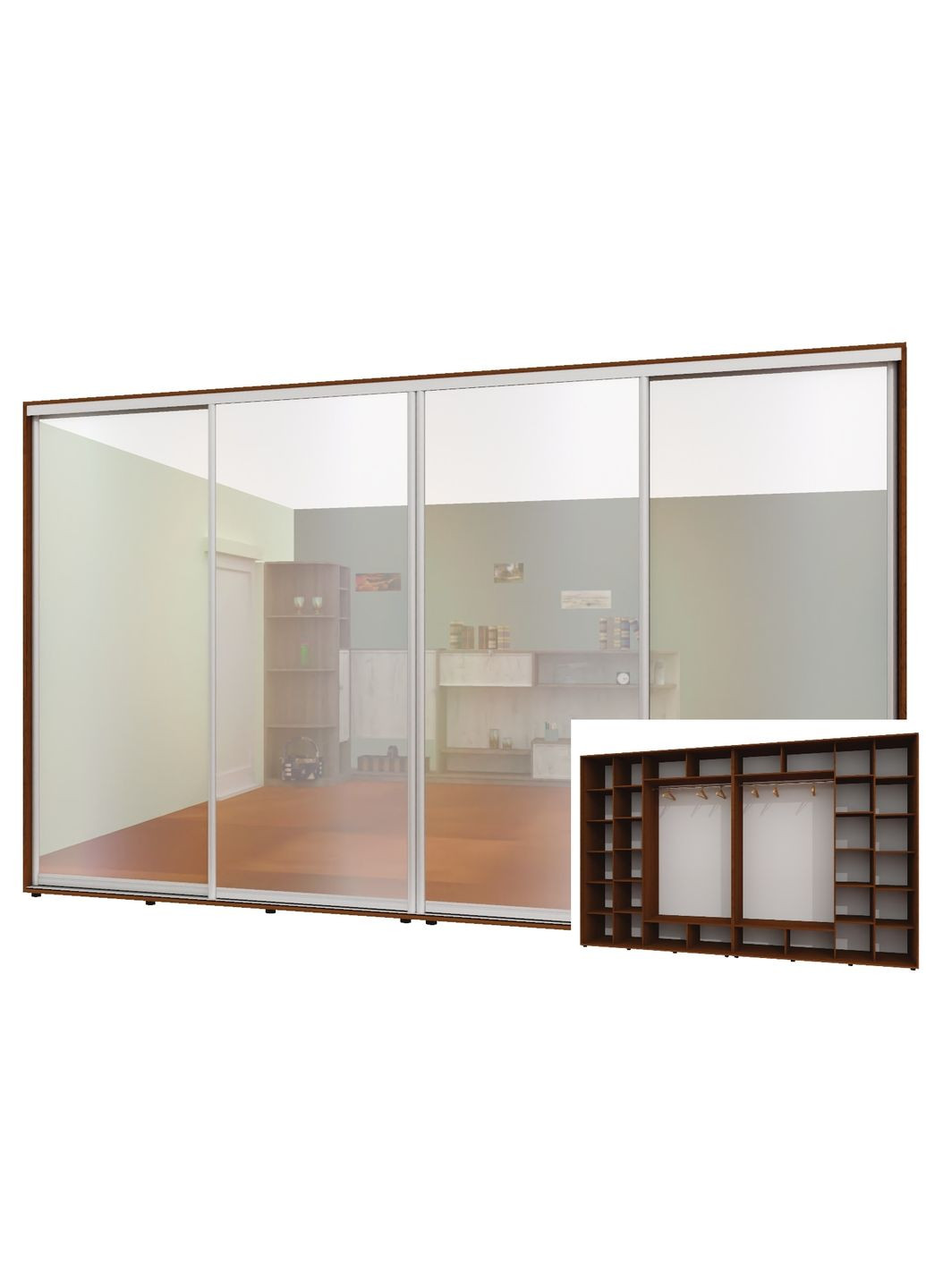 Шафа-купе чотиридверна 400*60*240 см Горіх лісовий 4 двері Дзеркало ШК-02 Алекса (360446240)