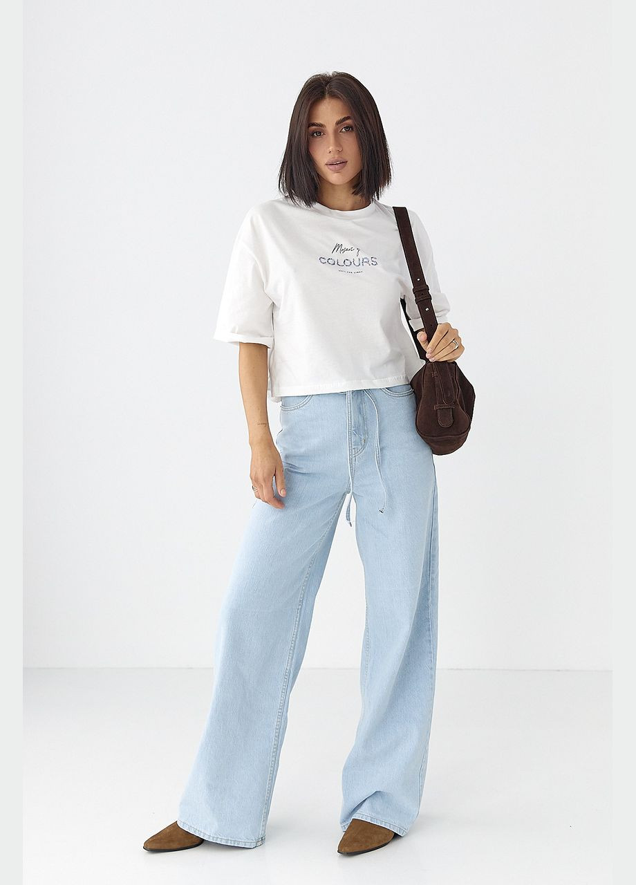 Футболка с надписью из бисера - белый Lurex - (330989000)