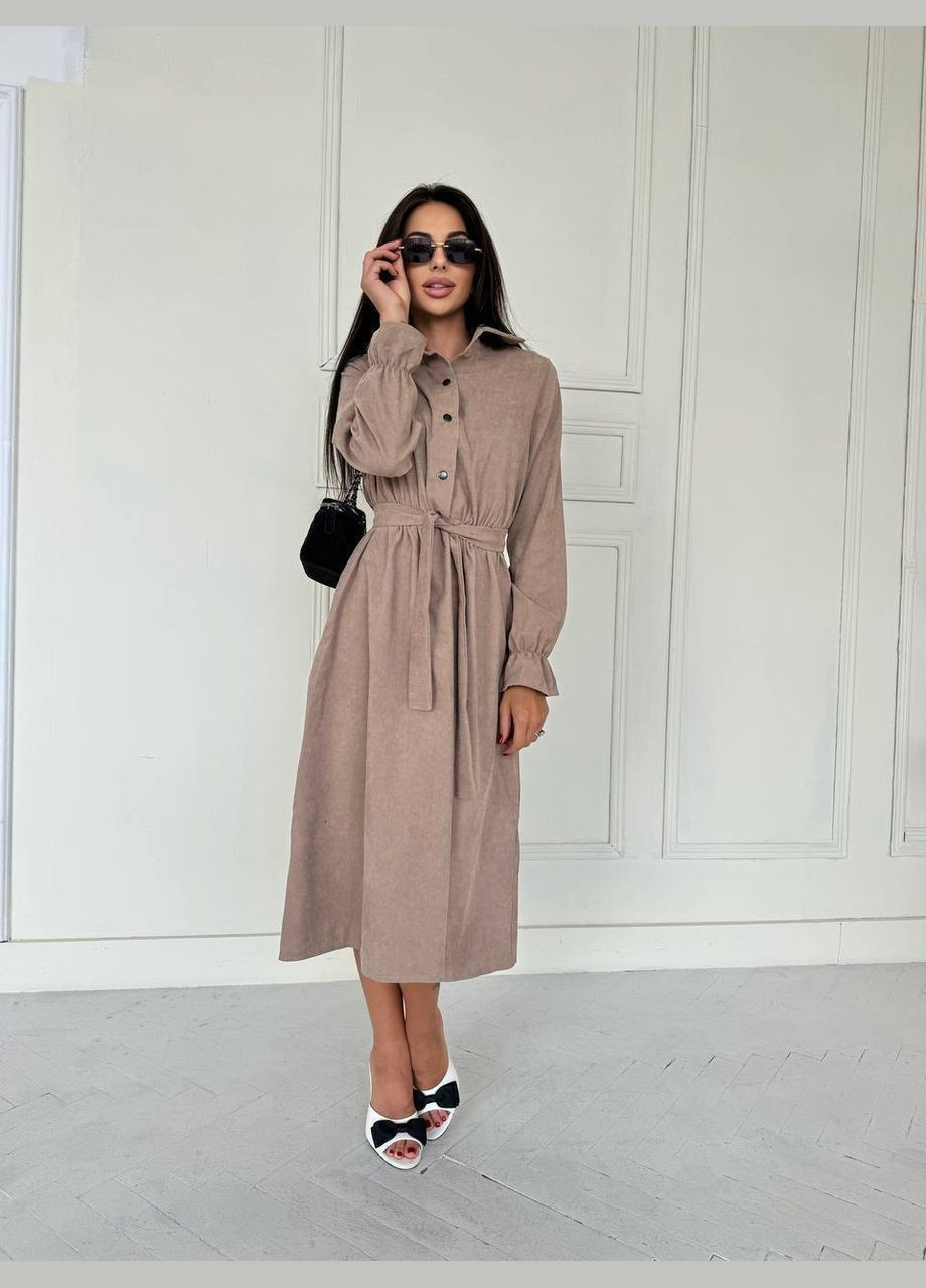 Бежева кежуал сукня з вельвету No Brand однотонна