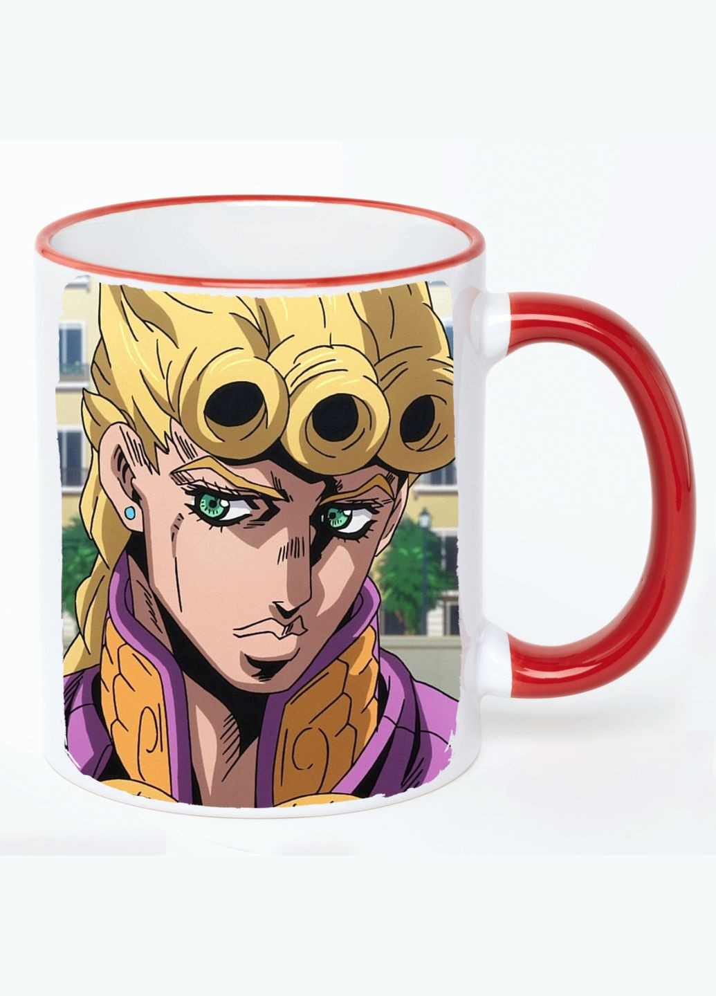 Чашка Невероятные приключения ДжоДжо Аниме #004 (кружка, кружка) Белая с Красной ручкой 330 мл No Brand (322712355)