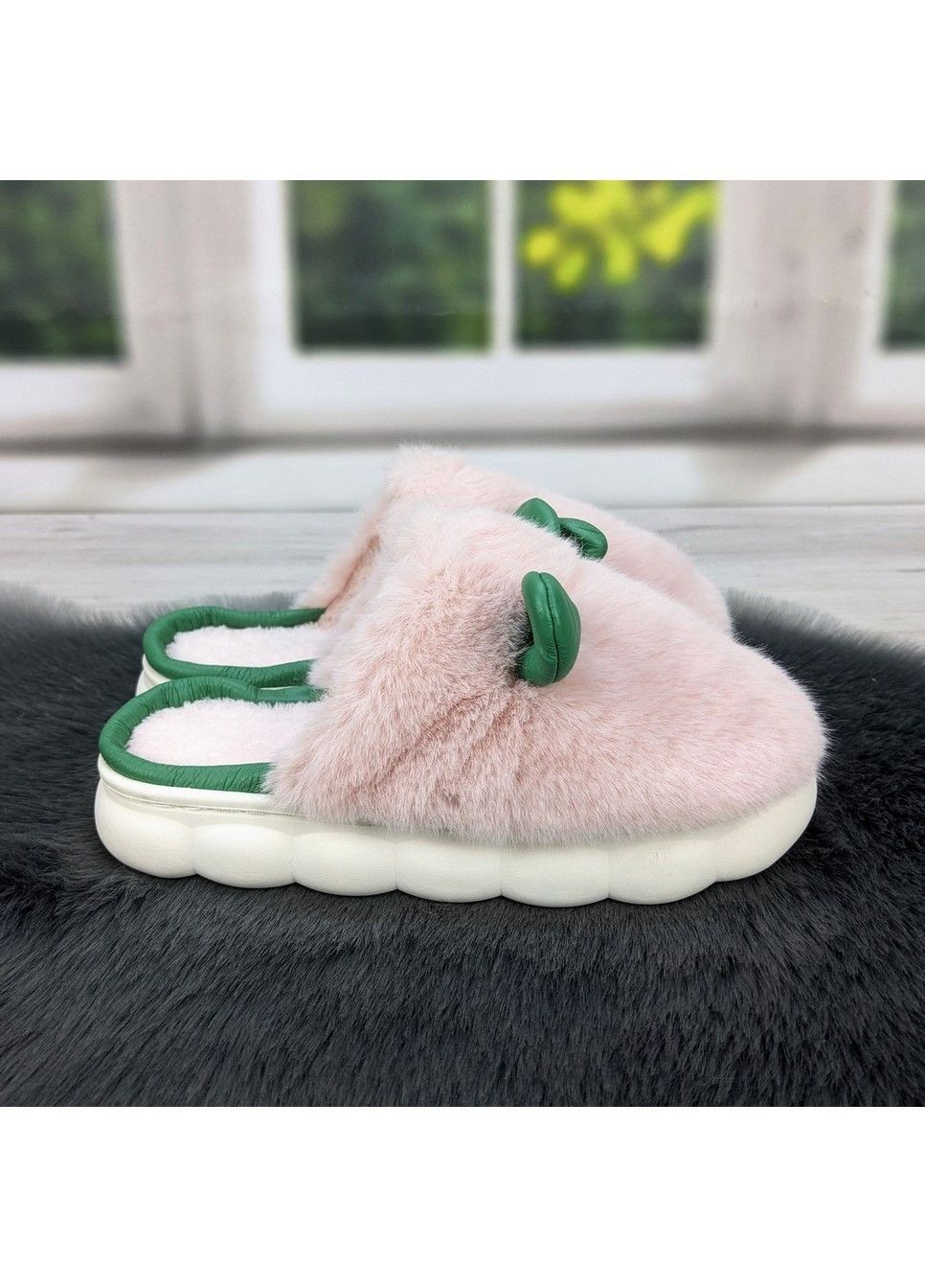 Розовые тапочки женские домашние меховые с ушками Fashion