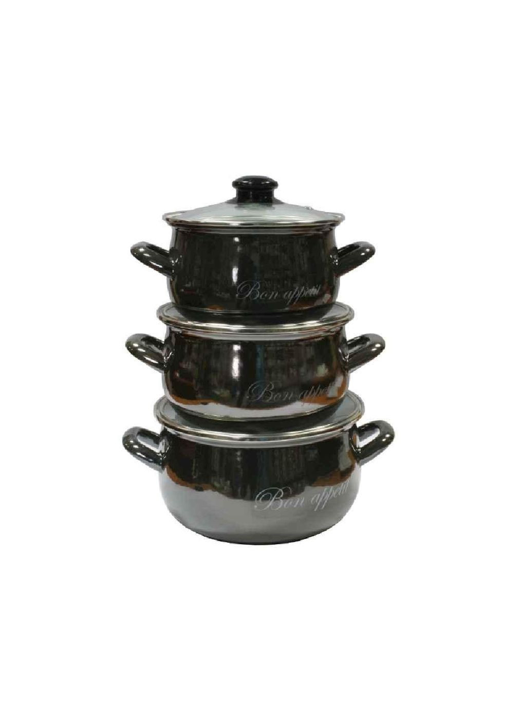 Набір емальована посуду 3предмети кр. скло, Bon appetit (Т)2234А 00070097 ТМ Interos (304993015)