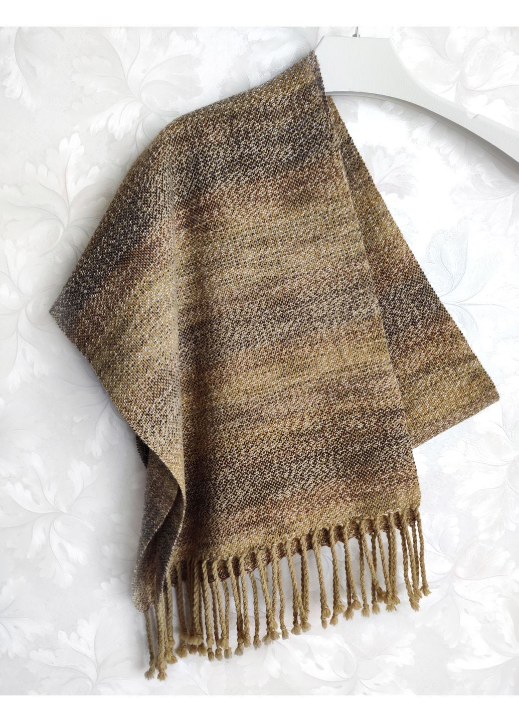Тканий коричневий шарф ручної роботи з мериносу з ефектом деграде No Brand (369612461)