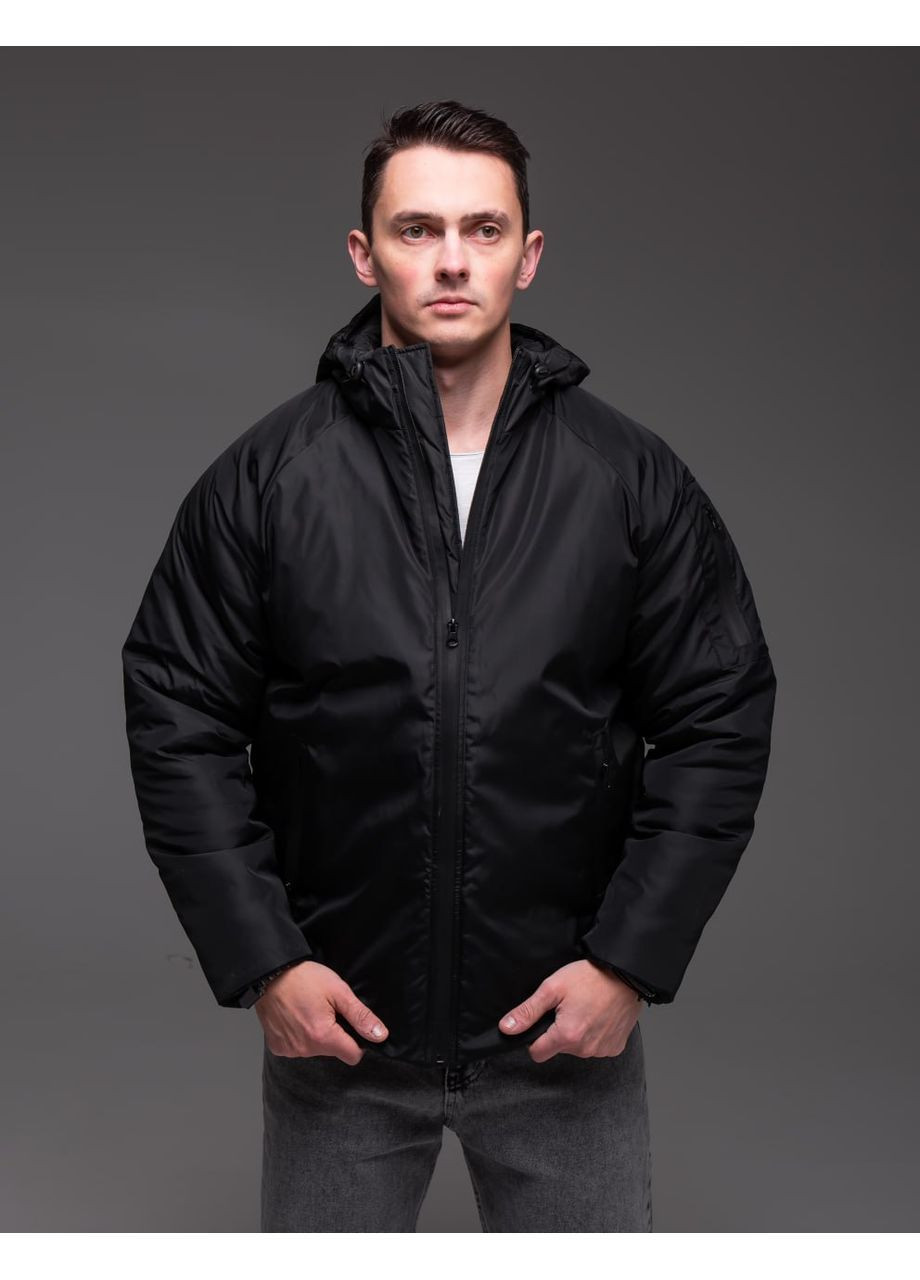 Чорна чоловіча зимова куртка з капюшоном чорна No Brand