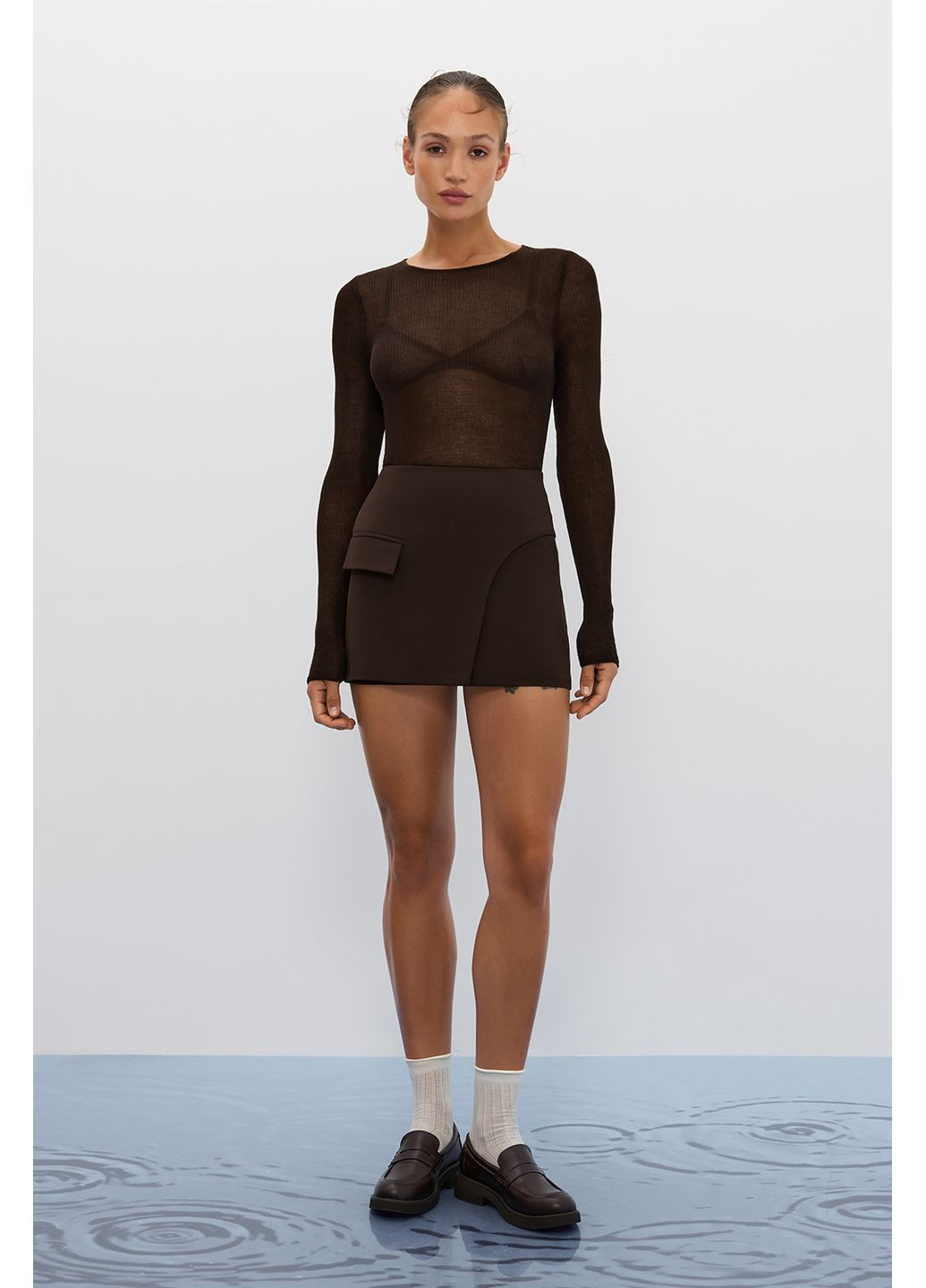 Темно-коричневая юбка мини серый 856 Papaya