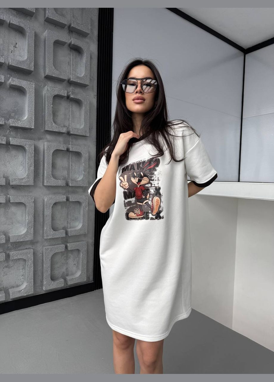 Молочна повсякденний жіноча сукня-футболка з мультяшним принтом сукня-футболка MonCher