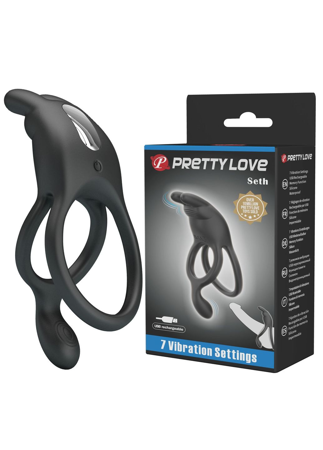 Эрекционное виброкольцо двойное 7 режимов, черное Pretty Love (361670501)
