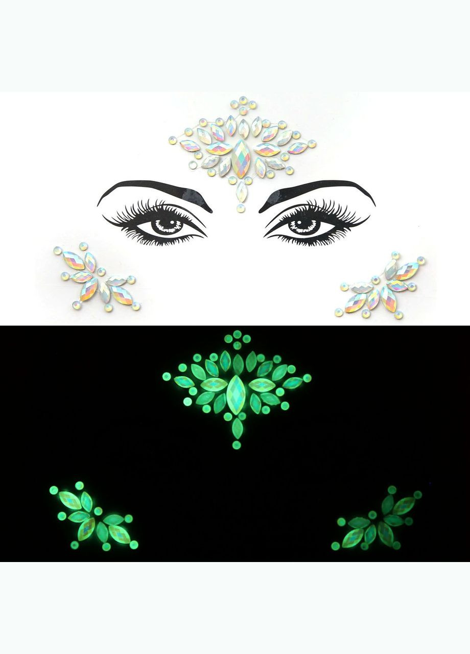 Стрази наклейки на обличчя фосфорні концертні one size різнобарвний No Brand (362267856)