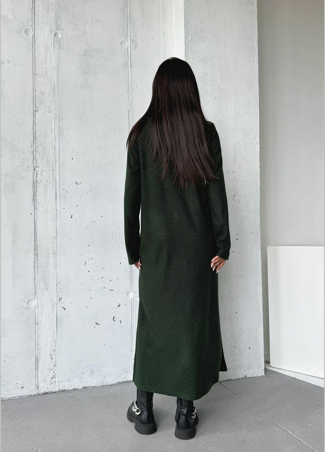 Темно-зелена спортивна, повсякденний, кежуал, джинсова практична повсякденна тепла жаноча сукня на байці сукня-худі INNOE з орнаментом