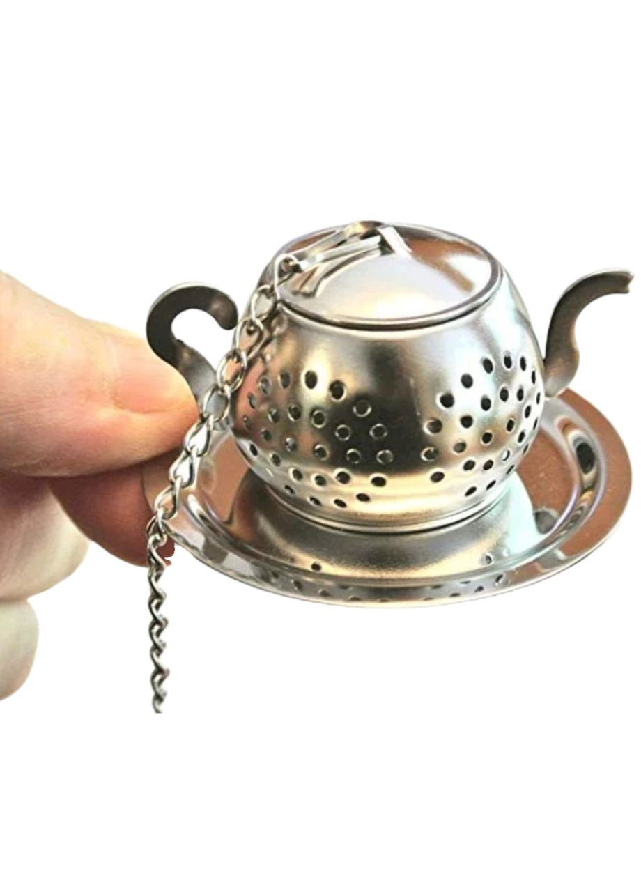 Ситечко для заварювання чаю у формі чайника з блюдцем з нержавіючої сталі No Brand (367955830)