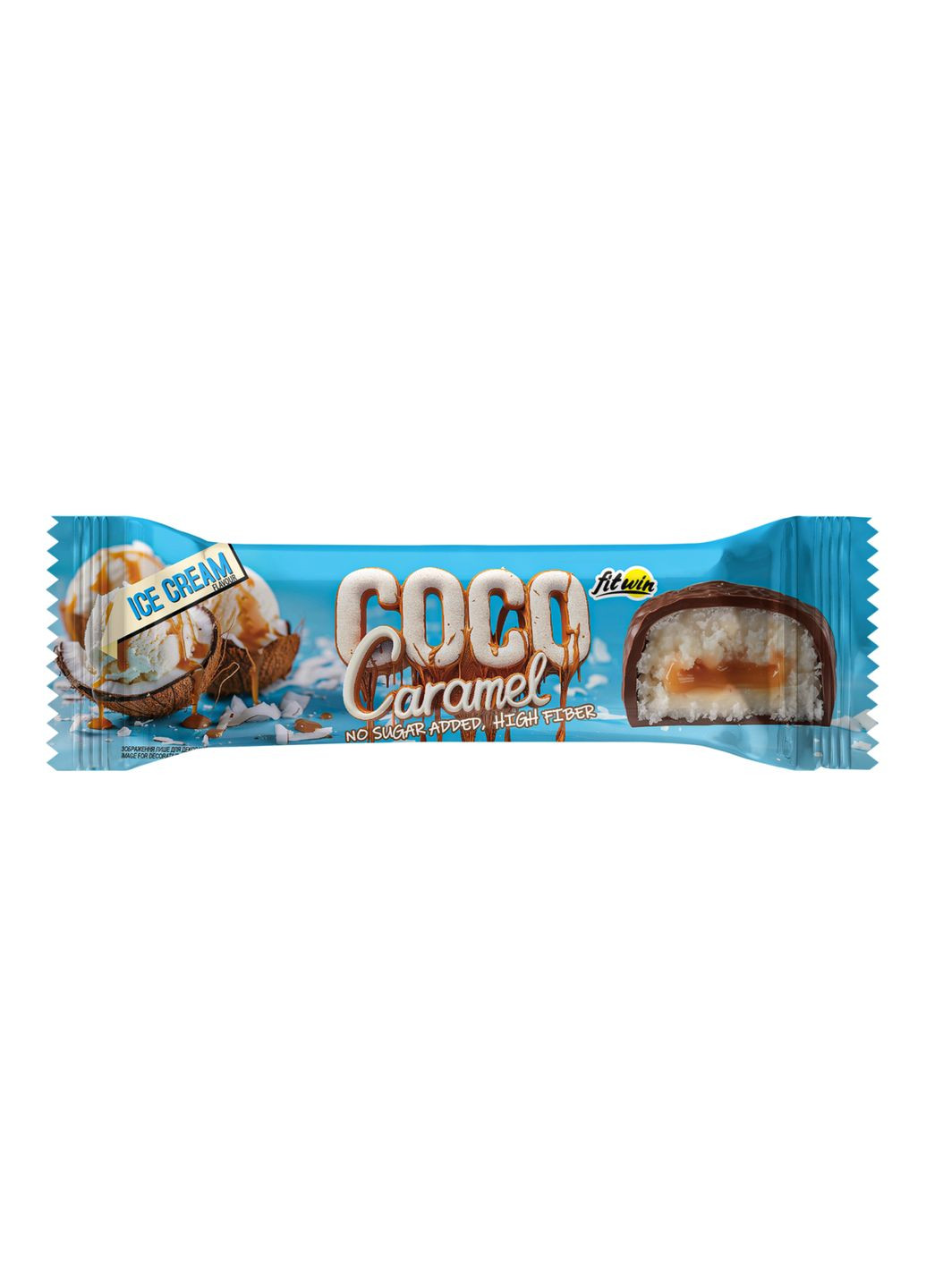 Кокосові батончики Cococaramel без цукру 20x40g солодке перекушування з карамельною начинкою десерт для здоров'я FitWin (368980417)