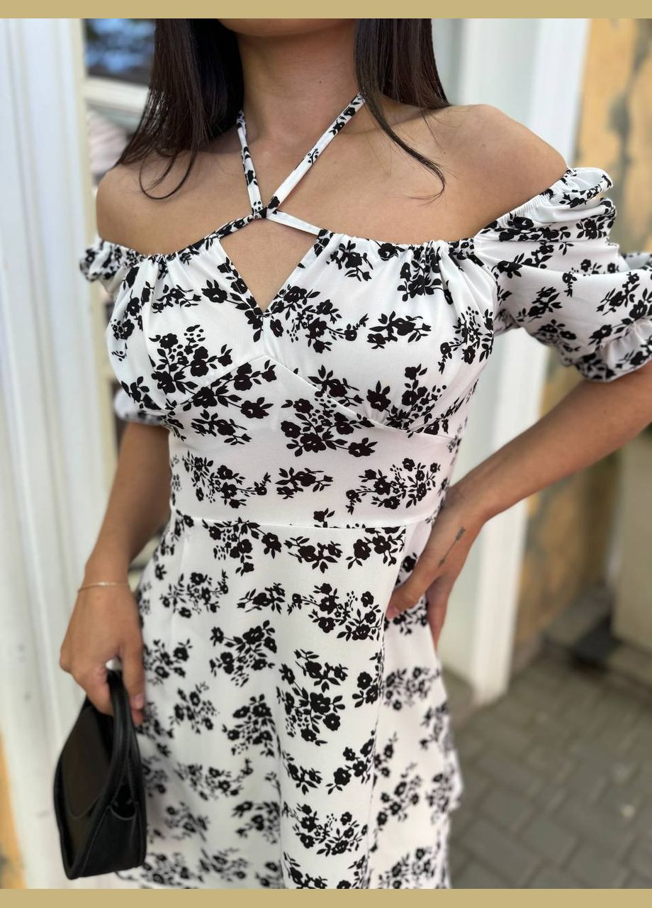 Белое деловое, повседневный, кэжуал, вечернее платье женское No Brand с цветочным принтом