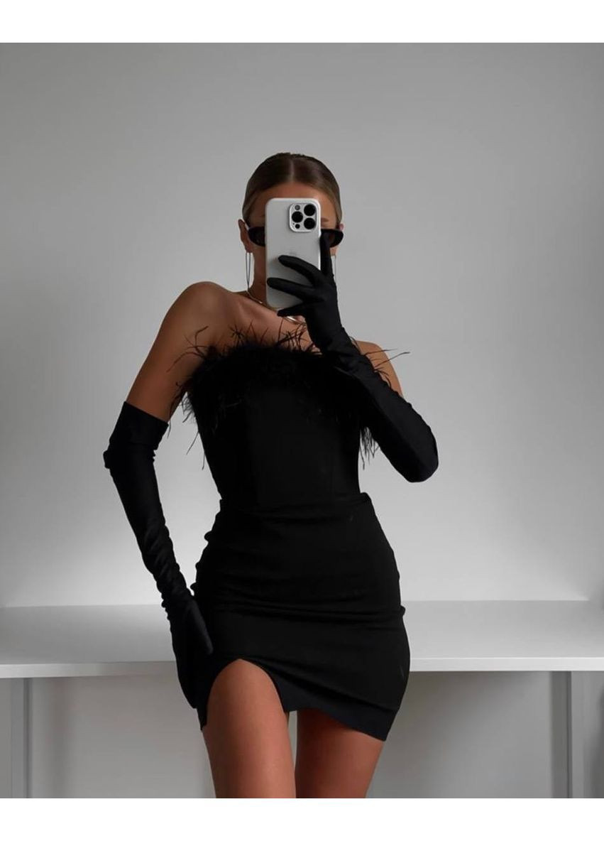 Черное праздничный стильное платье с перьями No Brand