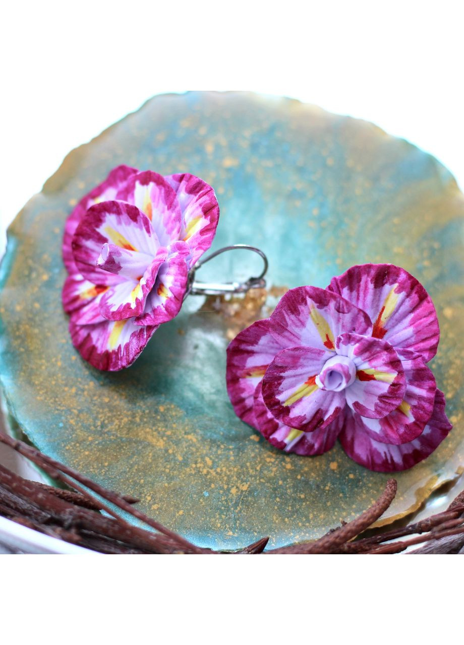 Сережки малинові іриси ручної роботи з полімерної глини Handmade (370665162)