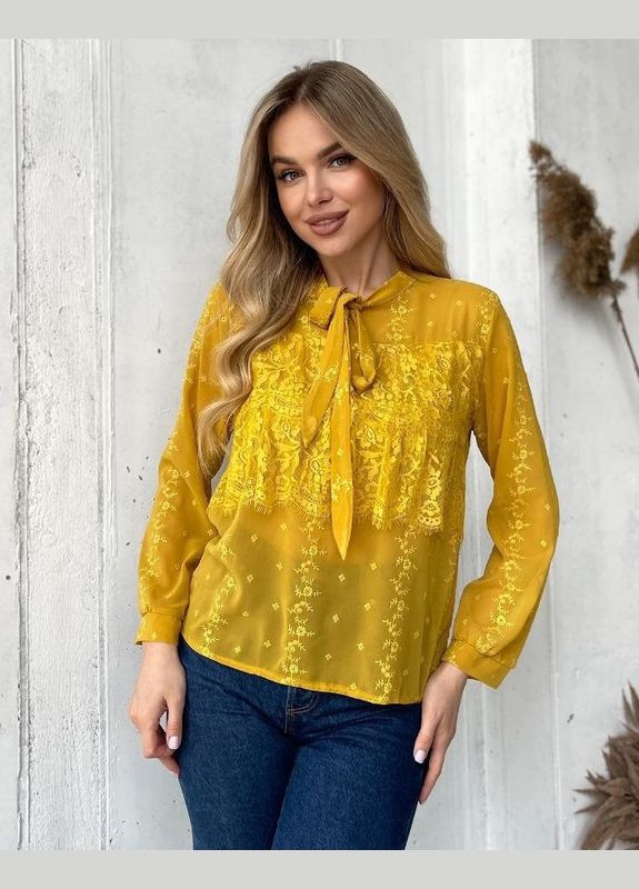 Жёлтая блуза ткань гипюр фабричный пошив No Brand