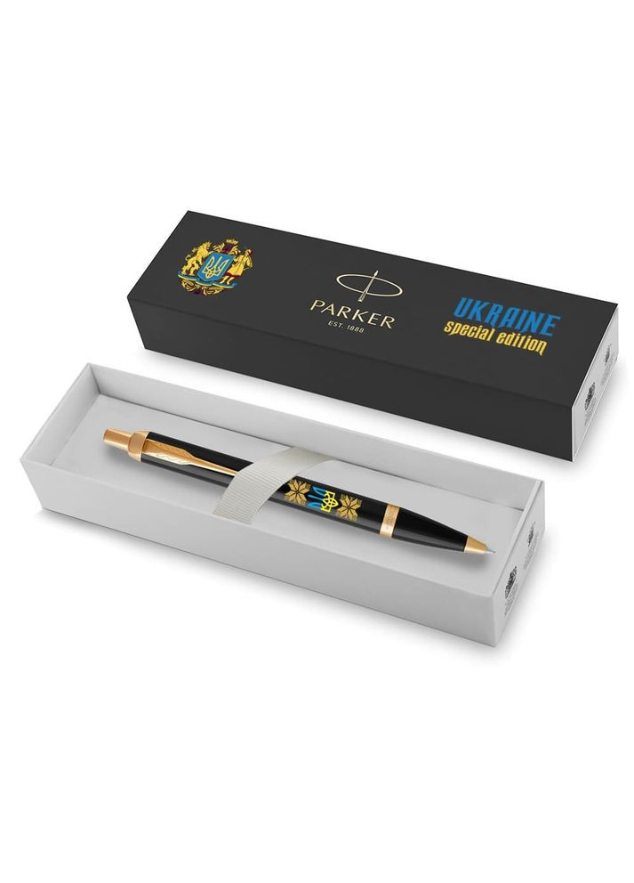 Ручка шариковая IM 17 UKRAINE Black GT BP Трезубец с желтым орнаментом 22032_T1366u Parker (361448132)