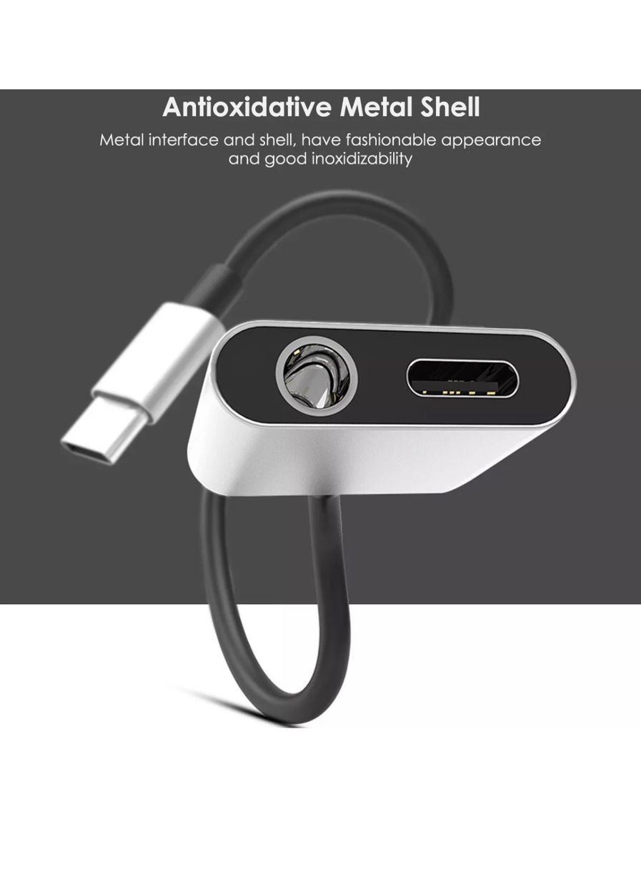 Перехідник-сплітер 2 в 1 USB-C Type C у 3.5 mm Jack Audio адаптер для заряджання та прослуховування музики (срібло) China (366874789)