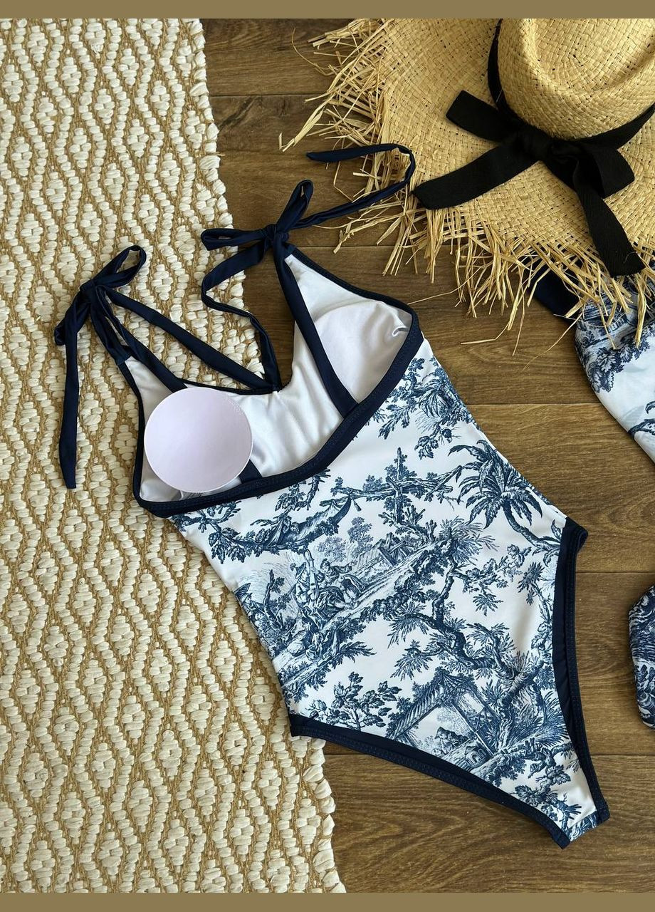 Белый летний изысканный купальник в комплекте с парео слитный No Brand