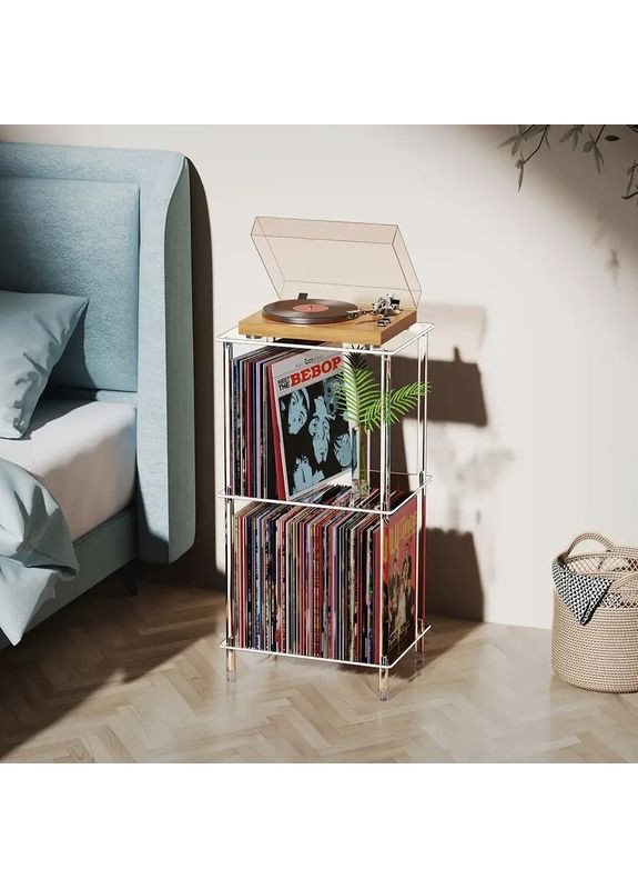 Стол стеллаж для винилового проигрывателя грамофона с подставкой для виниловых пластинок, акриловый. No Brand (366304257)