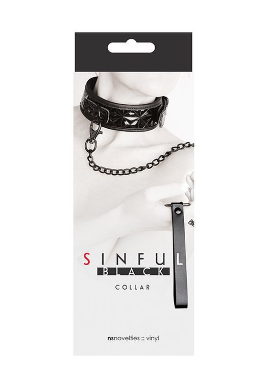 Ошейник с поводком Sinful Black Collar Ns Novelties (297399581)