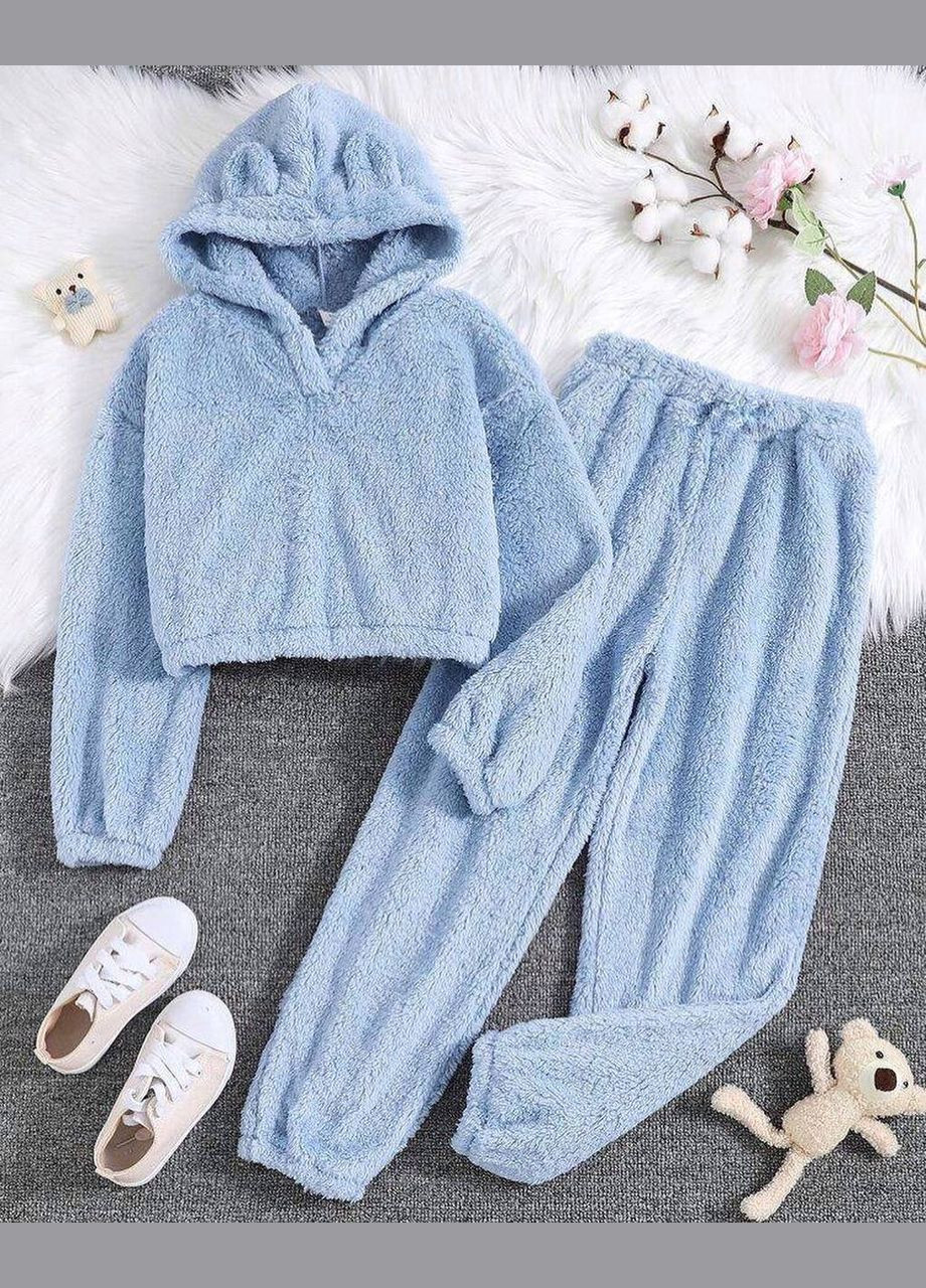 Голубая зимняя пижама женская кофта + брюки No Brand